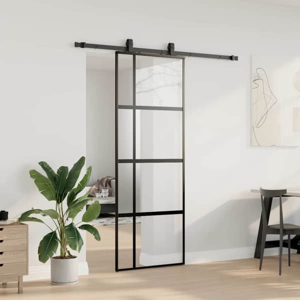 vidaXL Skyvedør med monteringssett svart 76x205 cm herdet glass