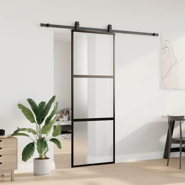 vidaXL Skjutdörr med beslag svart 76x205 cm härdat glas