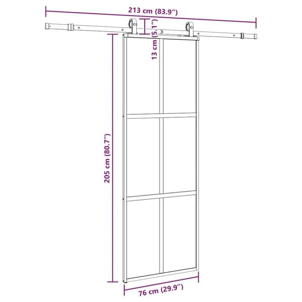 vidaXL Skjutdörr med beslag svart 76x205 cm härdat glas