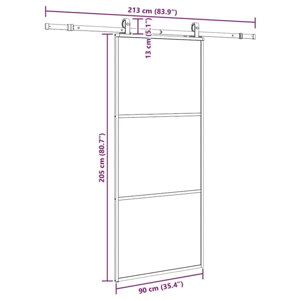 vidaXL Skjutdörr med beslag svart 90x205 cm ESG-glas