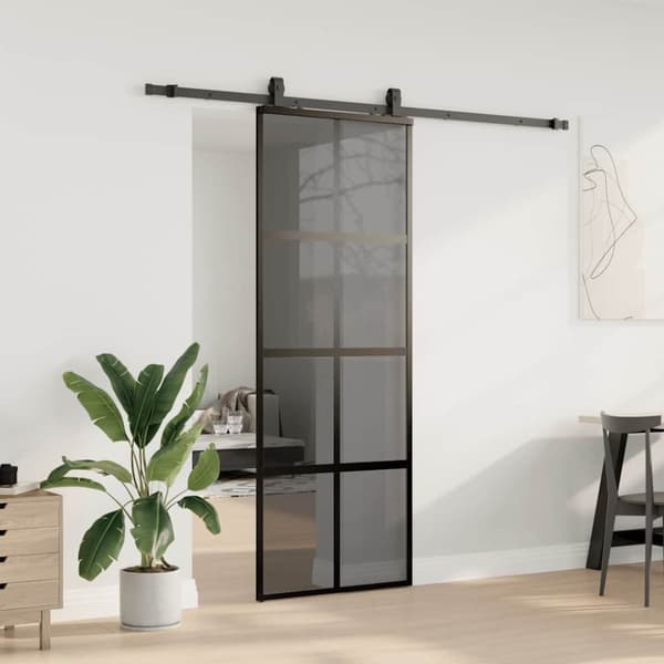 vidaXL Skjutdörr med beslag svart 76x205 cm härdat glas