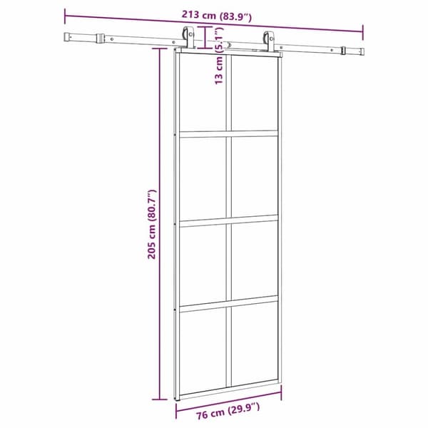 vidaXL Skjutdörr med beslag svart 76x205 cm härdat glas