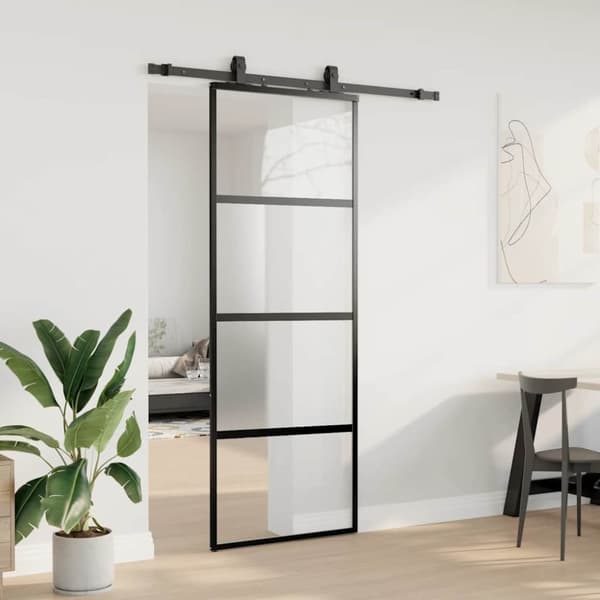 vidaXL Skjutdörr med beslag svart 76x205 cm härdat glas