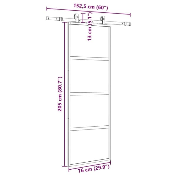 vidaXL Skjutdörr med beslag svart 76x205 cm härdat glas