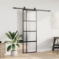 Miniatyrbilde 4 av 10: vidaXL Skyvedør med monteringssett svart 76x205 cm herdet glass