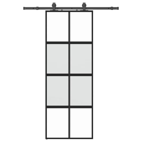 vidaXL Skjutdörr med beslag svart 76x205 cm härdat glas