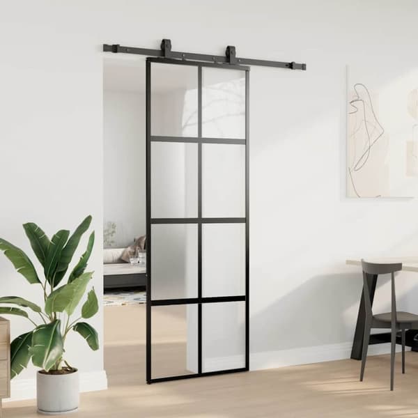 vidaXL Skjutdörr med beslag svart 76x205 cm härdat glas