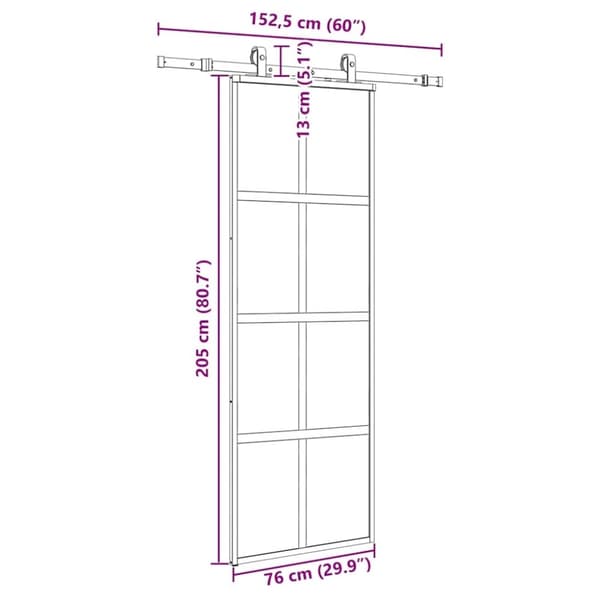 vidaXL Skjutdörr med beslag svart 76x205 cm härdat glas
