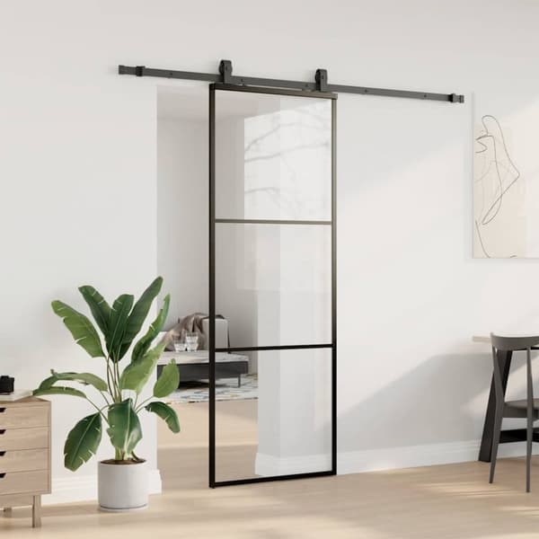 vidaXL Skjutdörr med beslag svart 76x205 cm ESG-glas