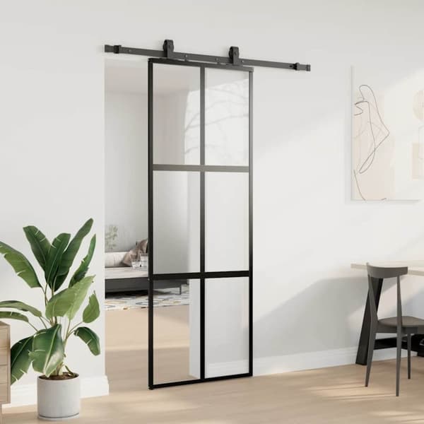 vidaXL Skyvedør med monteringssett svart 76x205 cm herdet glass