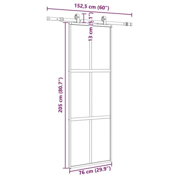 vidaXL Skyvedør med monteringssett svart 76x205 cm herdet glass