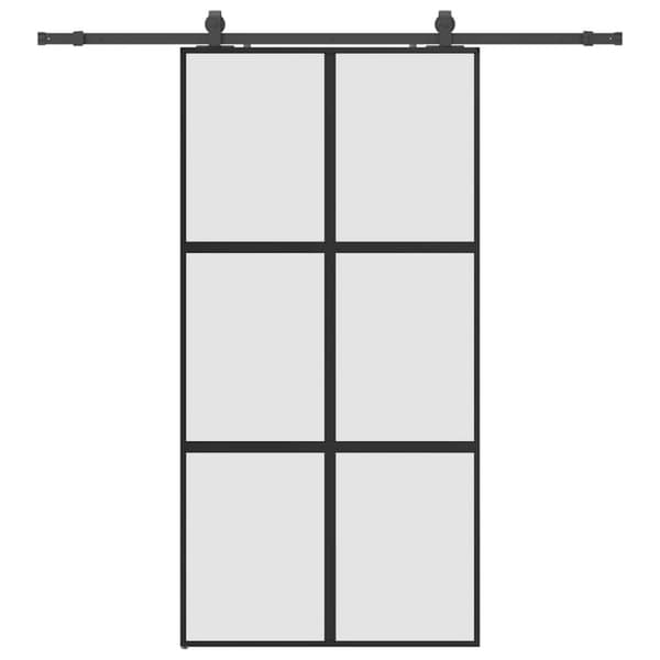 Skjutdörr med beslag svart 102,5x205 cm härdat glas