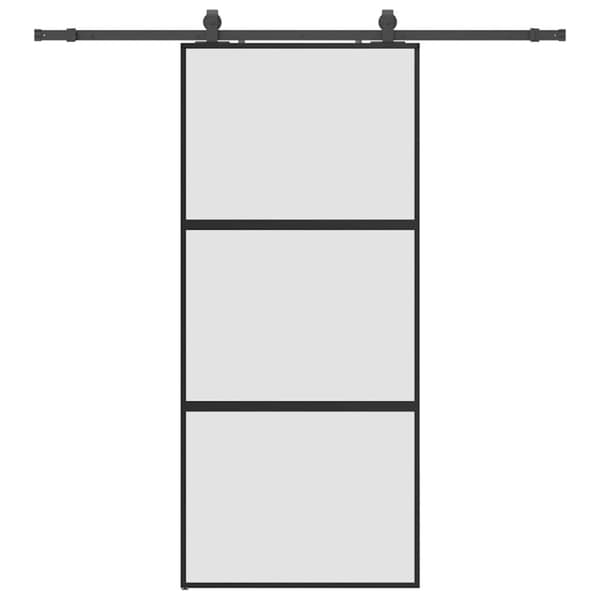 Skjutdörr med beslagssats svart 90x205 cm härdat glas