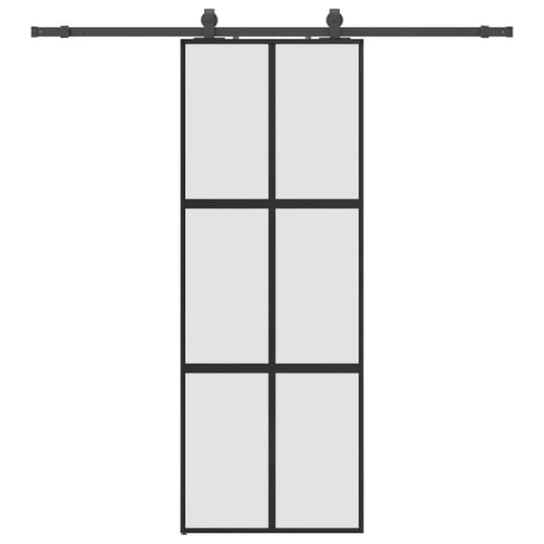 Skjutdörr med beslag svart 76x205 cm härdat glas
