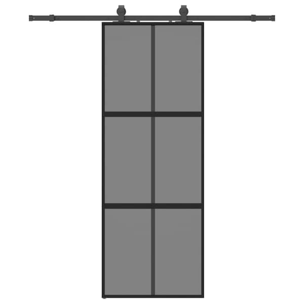 Skjutdörr med beslag svart 76x205 cm härdat glas