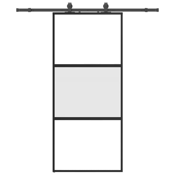 Skjutdörr med beslagssats svart 90x205 cm härdat glas