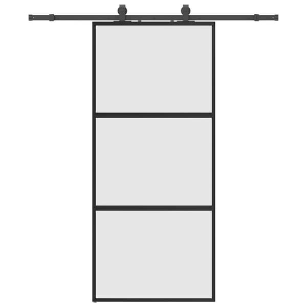 Skjutdörr med beslagssats svart 90x205 cm härdat glas