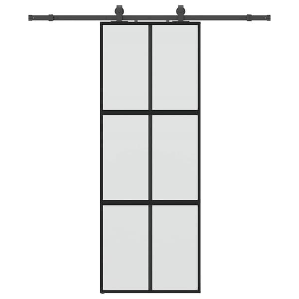 Skjutdörr med beslag svart 76x205 cm härdat glas