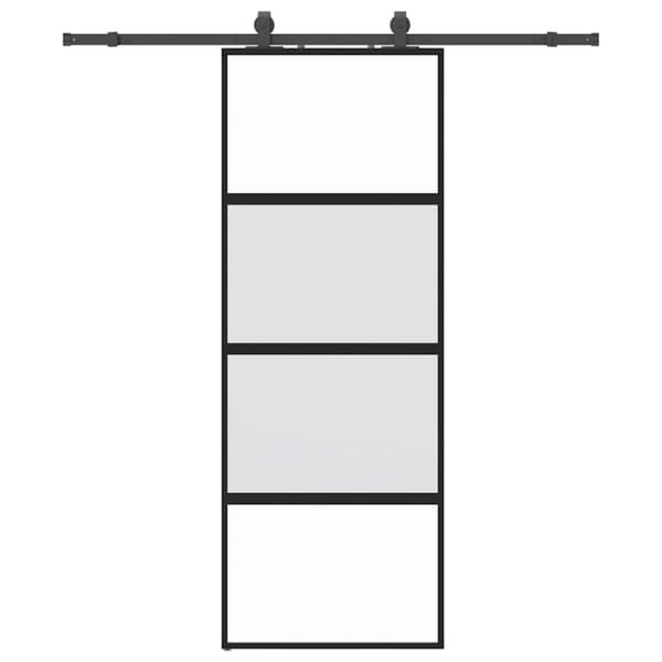 Skjutdörr med beslag svart 76x205 cm härdat glas
