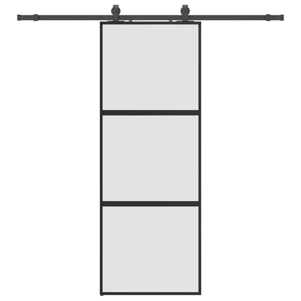 Skjutdörr med beslag svart 76x205 cm härdat glas