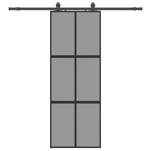 Skjutdörr med beslag svart 76x205 cm härdat glas
