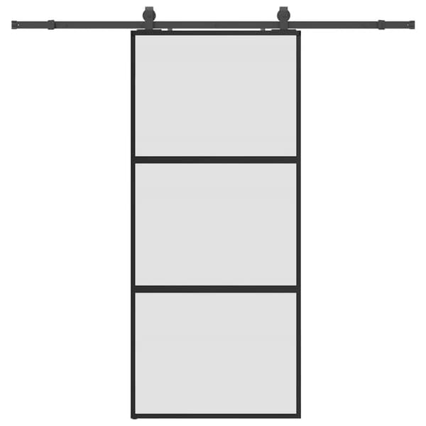 Skjutdörr med beslagssats svart 90x205 cm härdat glas