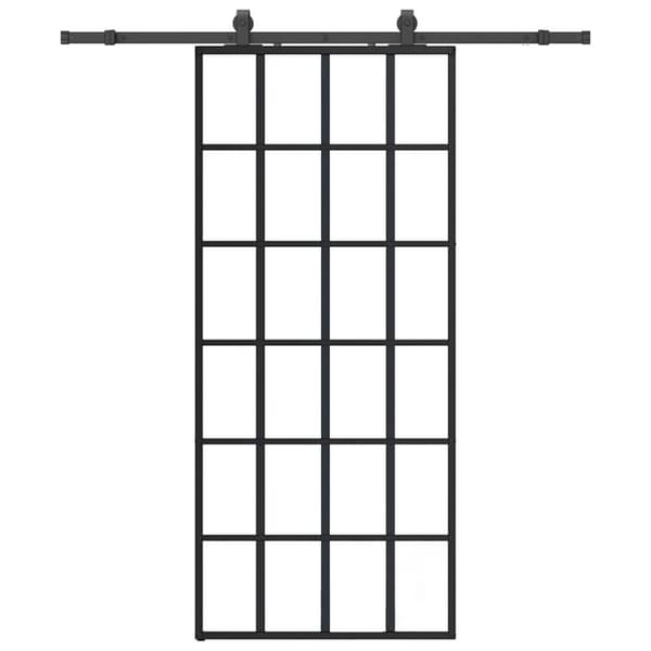 Skjutdörr med beslag svart 90x205 cm ESG-glas