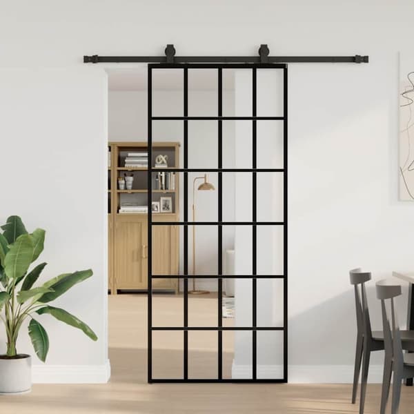Skjutdörr med beslag svart 90x205 cm ESG-glas