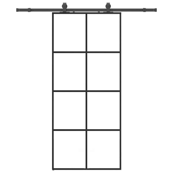 Skjutdörr med beslag svart 90x205 cm ESG-glas