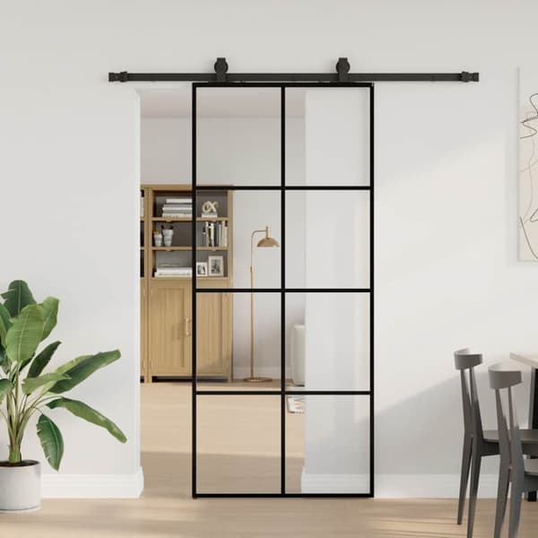 Skjutdörr med beslag svart 90x205 cm ESG-glas
