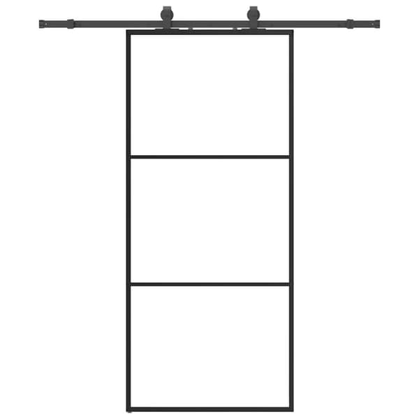 Skjutdörr med beslag svart 90x205 cm ESG-glas