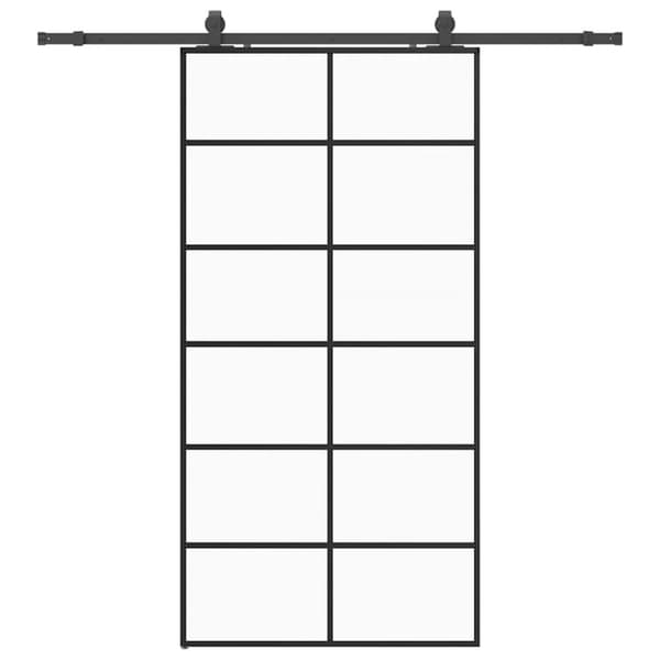 Skjutdörr med beslag svart 102x205 cm ESG-glas