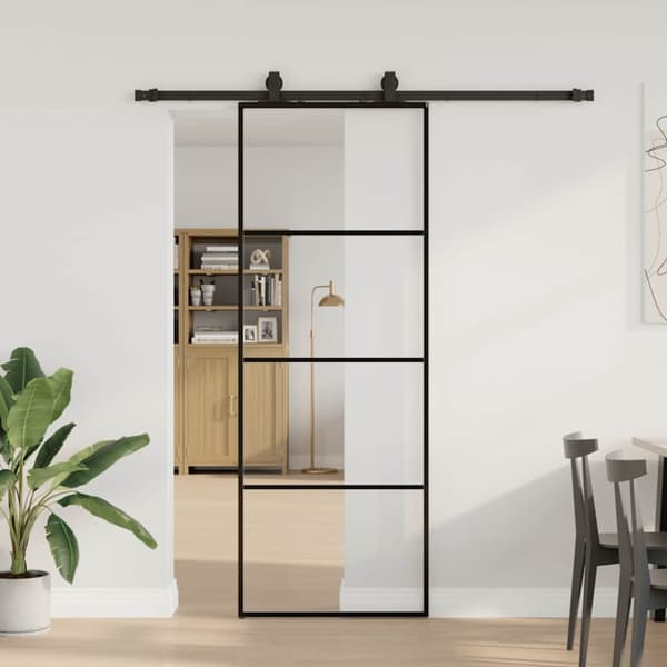 Skjutdörr med beslag svart 76x205 cm ESG-glas