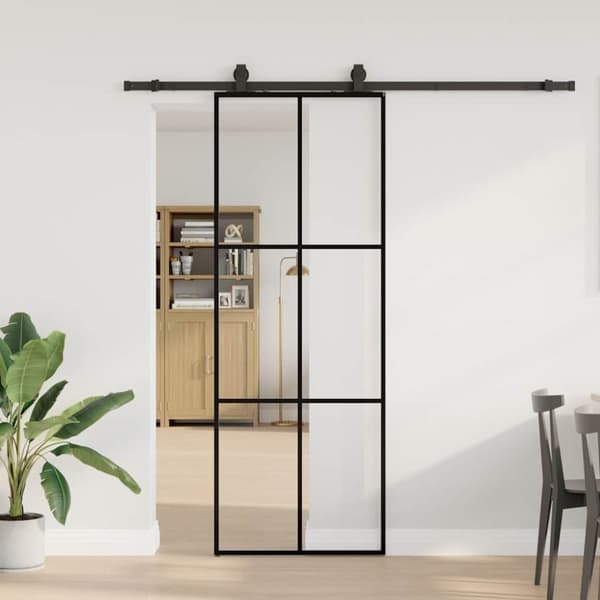 Skjutdörr med beslag svart 76x205 cm ESG-glas