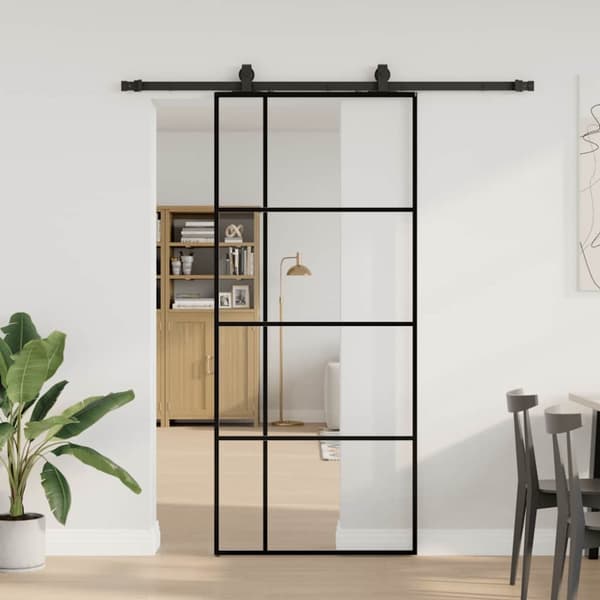 Skjutdörr med beslag svart 90x205 cm ESG-glas
