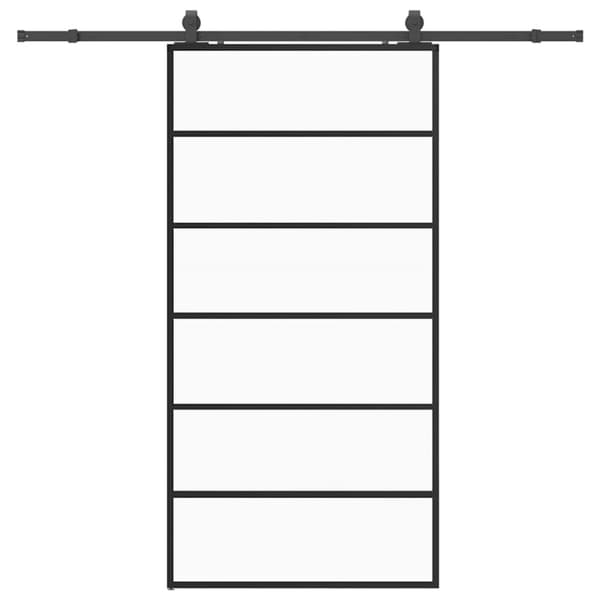 Skjutdörr med beslag svart 102x205 cm ESG-glas