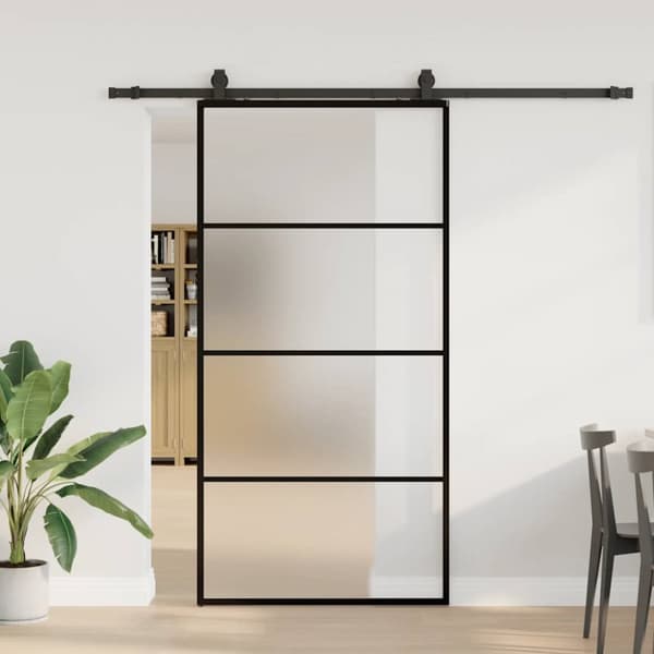 Skjutdörr med beslag svart 102x205 cm ESG-glas
