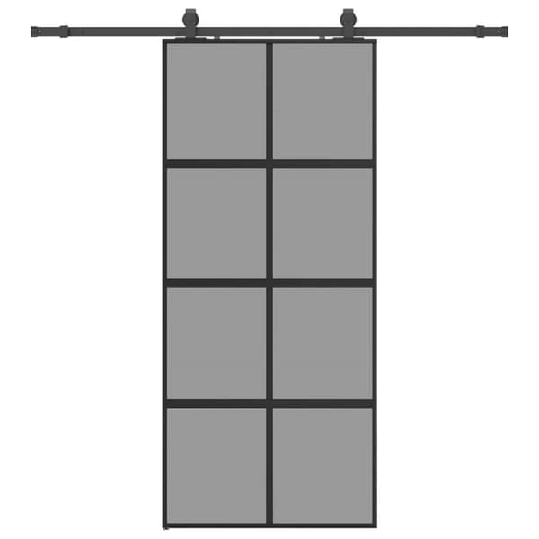 Skjutdörr med beslagssats svart 90x205 cm härdat glas