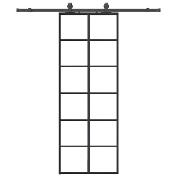 Skjutdörr med beslag svart 76x205 cm ESG-glas
