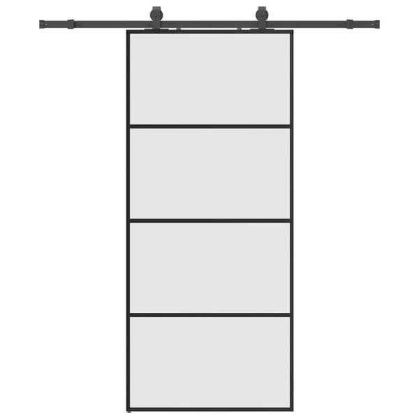 Skjutdörr med beslag svart 90x205 cm ESG-glas
