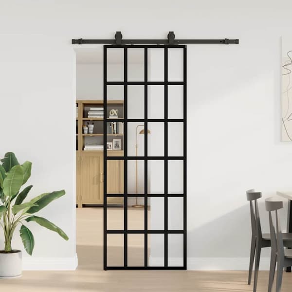 Skjutdörr med beslag svart 76x205 cm ESG-glas