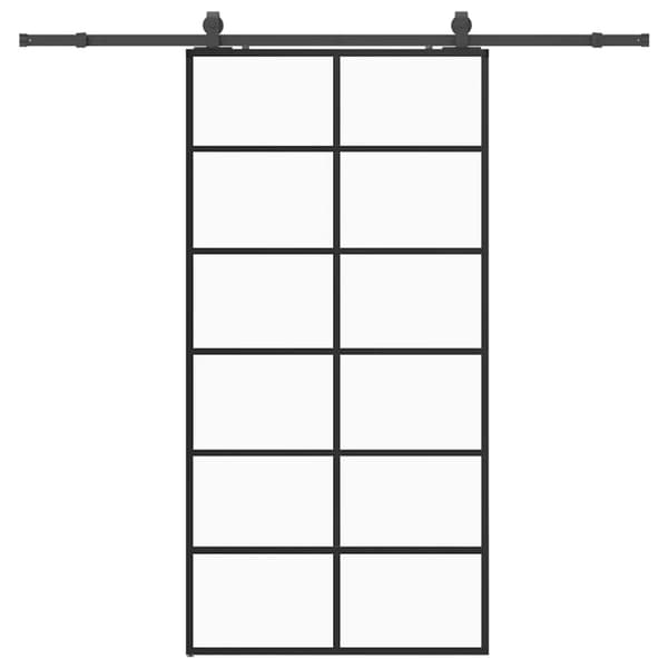 Skjutdörr med beslag svart 102x205 cm ESG-glas