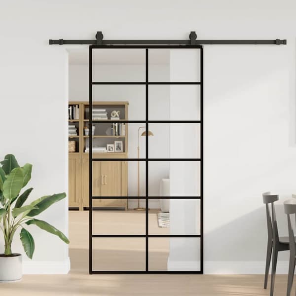 Skjutdörr med beslag svart 102x205 cm ESG-glas