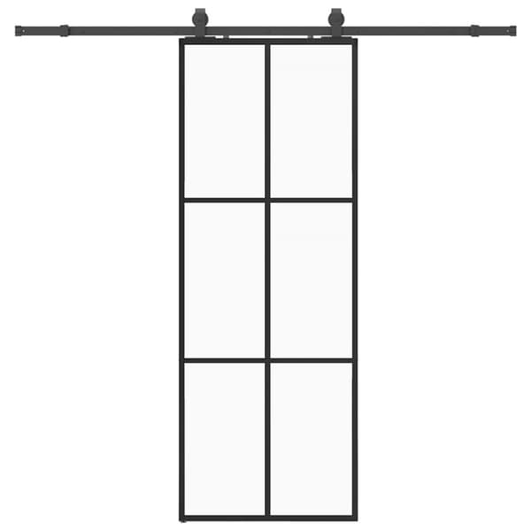 Skjutdörr med beslag svart 76x205 cm ESG-glas