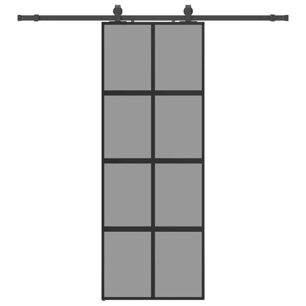 Skjutdörr med beslag svart 76x205 cm härdat glas