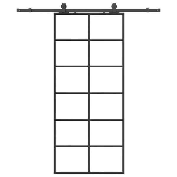 Skjutdörr med beslag svart 90x205 cm ESG-glas