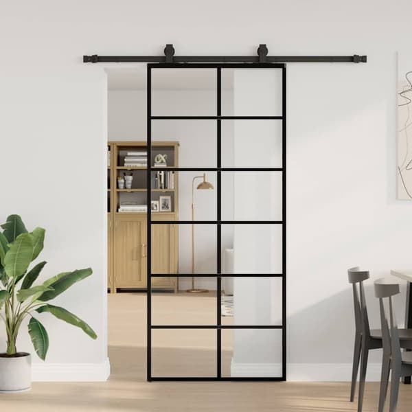 Skjutdörr med beslag svart 90x205 cm ESG-glas