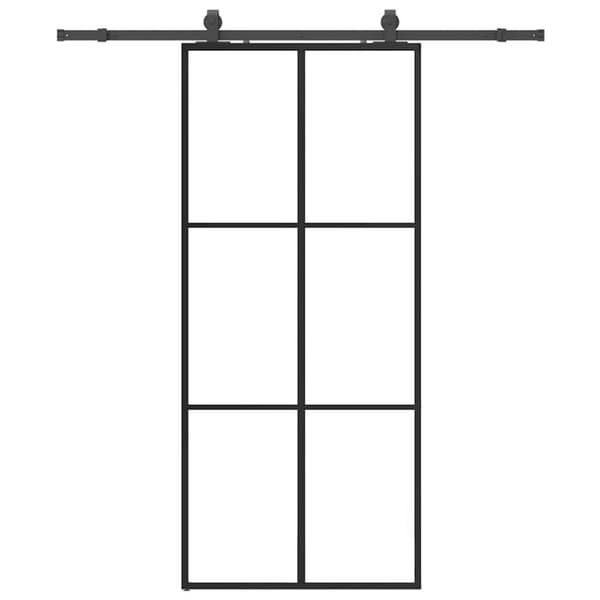 Skjutdörr med beslag svart 90x205 cm ESG-glas