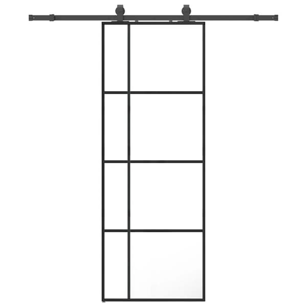 Skjutdörr med beslag svart 76x205 cm ESG-glas