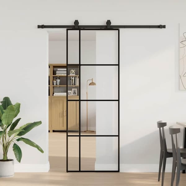 Skjutdörr med beslag svart 76x205 cm ESG-glas